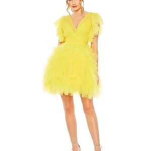 Mac Duggal Yellow Ruffled Tiered Mini Dress Sz 6